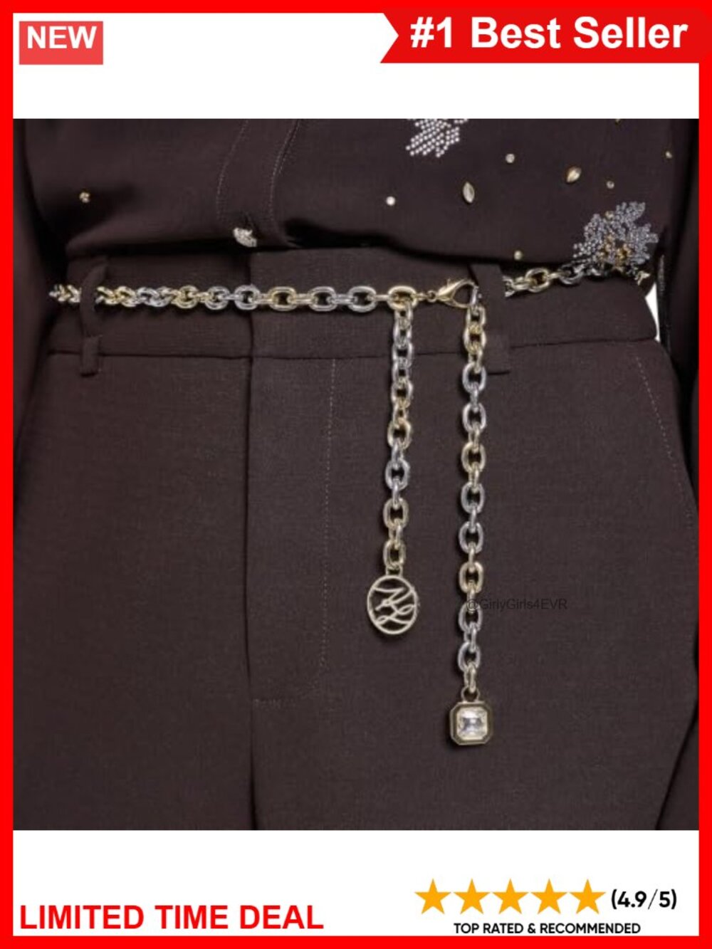 Karl Lagerfeld Chain Belt Straight Leg Work Pants Mid Rise Zip Closure - Picture 5 of 6